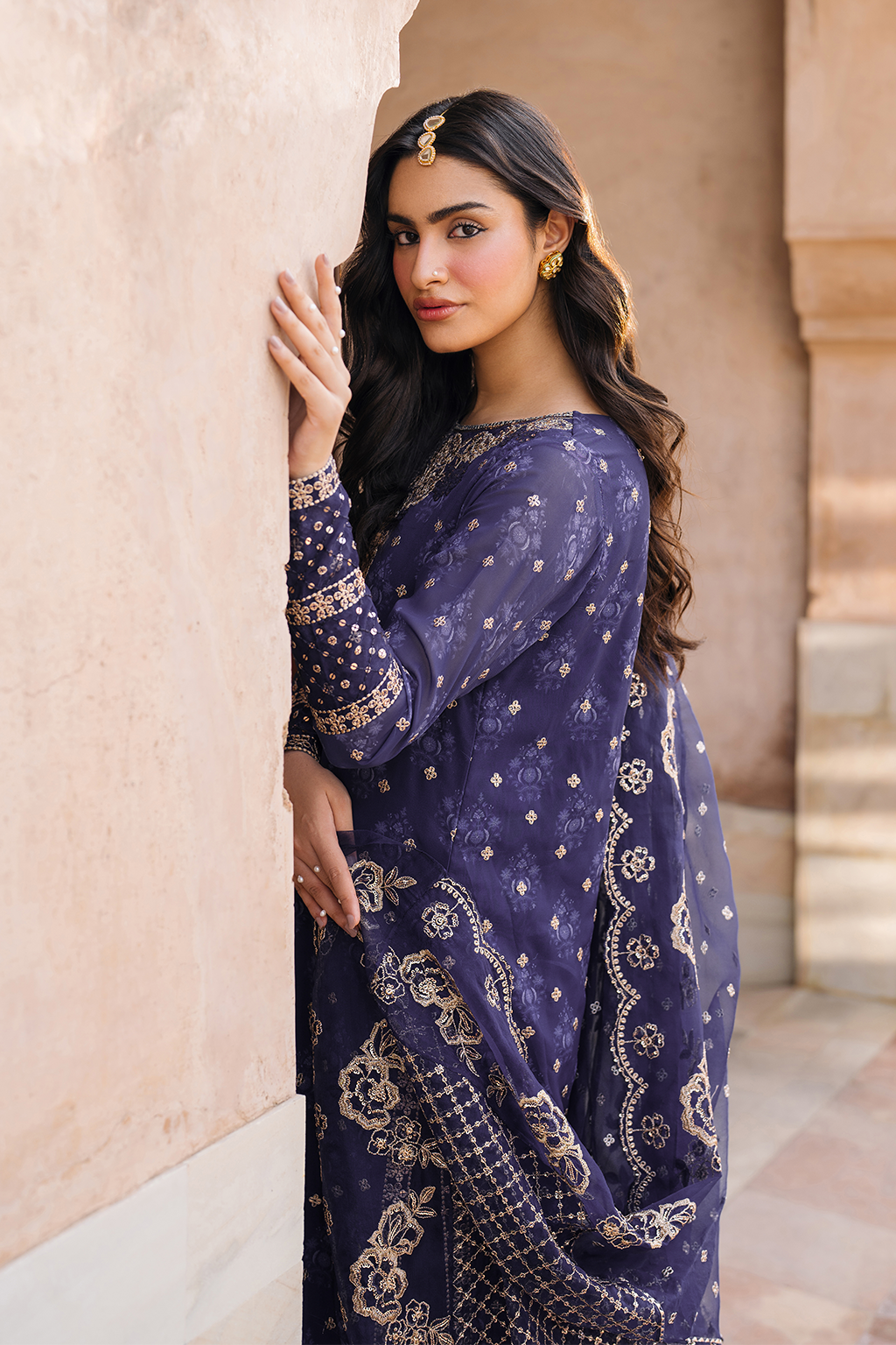 Iznik | Bandhani Formals | UE-325 XS Navy Blue Chiffon