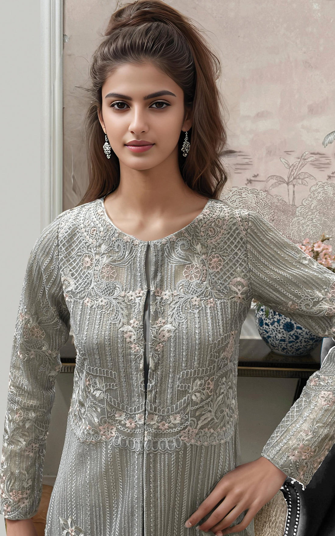 Threads and Motifs | Formal Dresses 25 | Net Embroidered Jacket - Pakistani Designer Dress - by Threads and Motifs - Type : Ladies Clothes - 100% Original at Saira Sultan