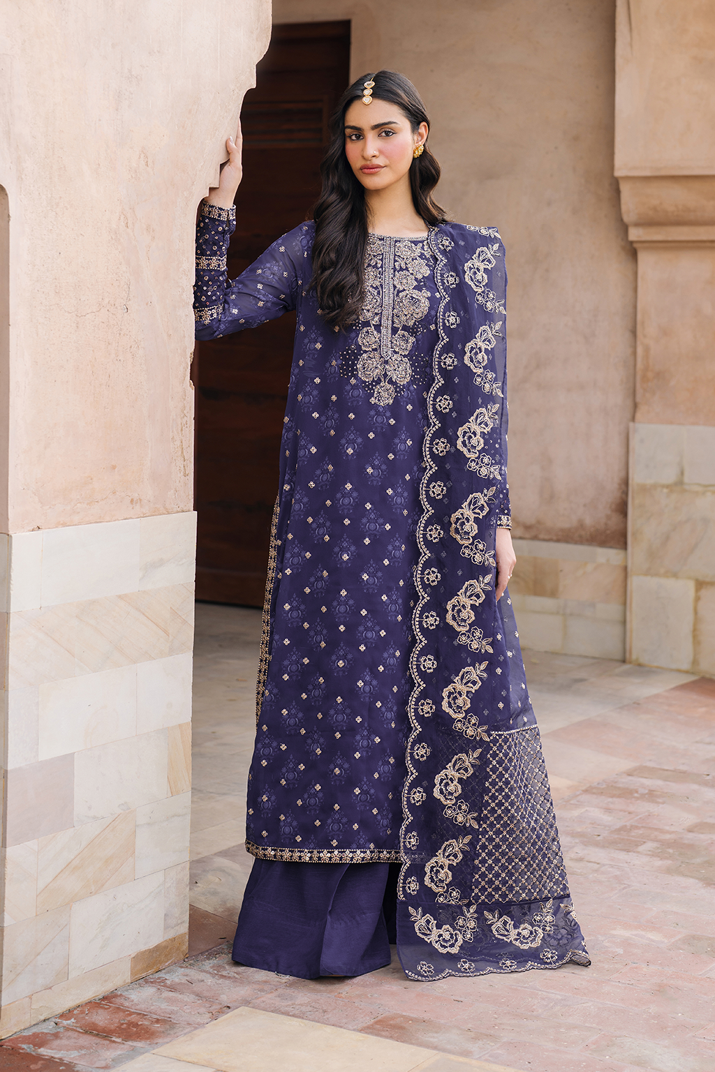 Iznik | Bandhani Formals | UE-325 XS Navy Blue Chiffon