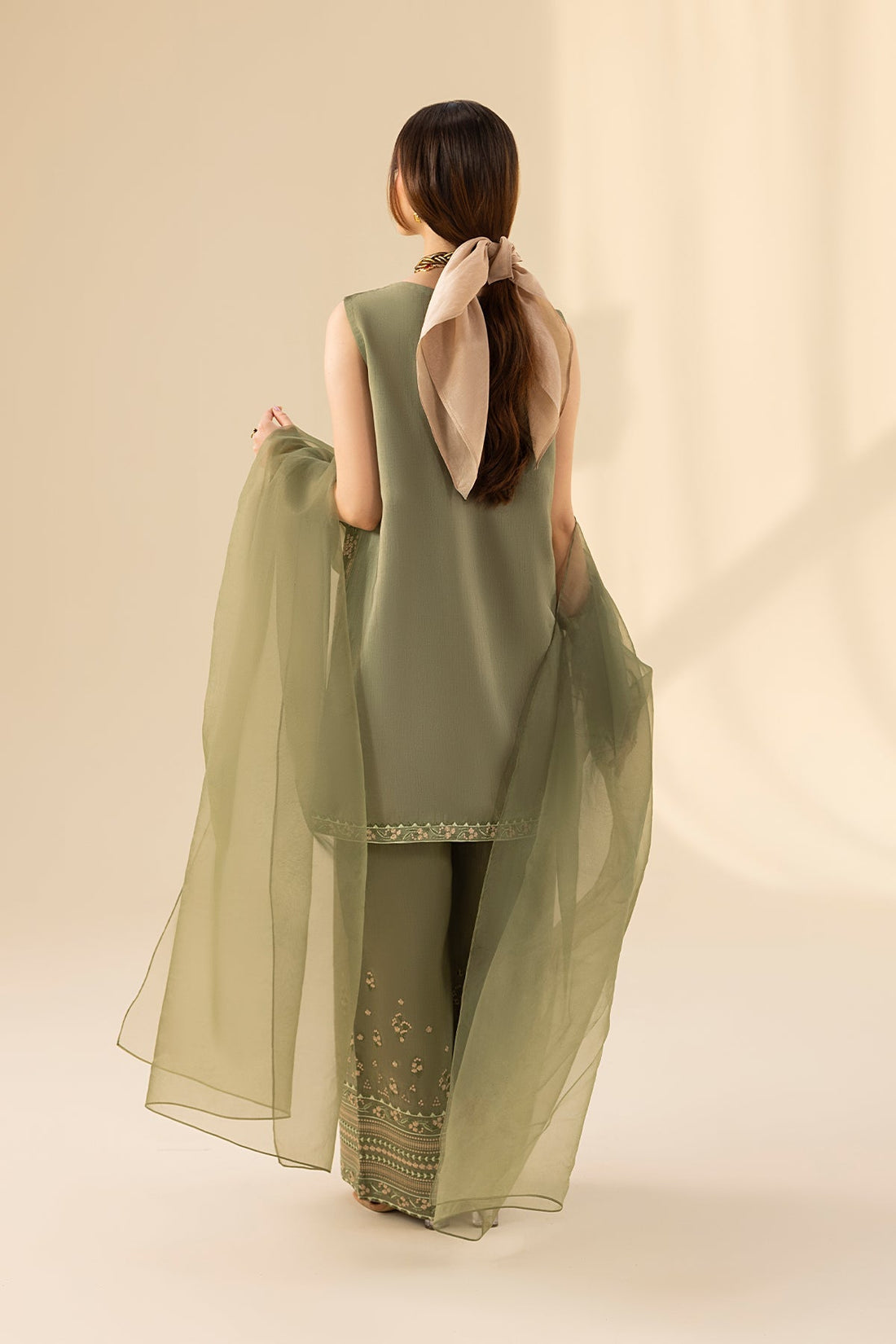 Erum Khan | Lillia Summer Edit | Olive Bloom XS Greenish Grey Korean Silk