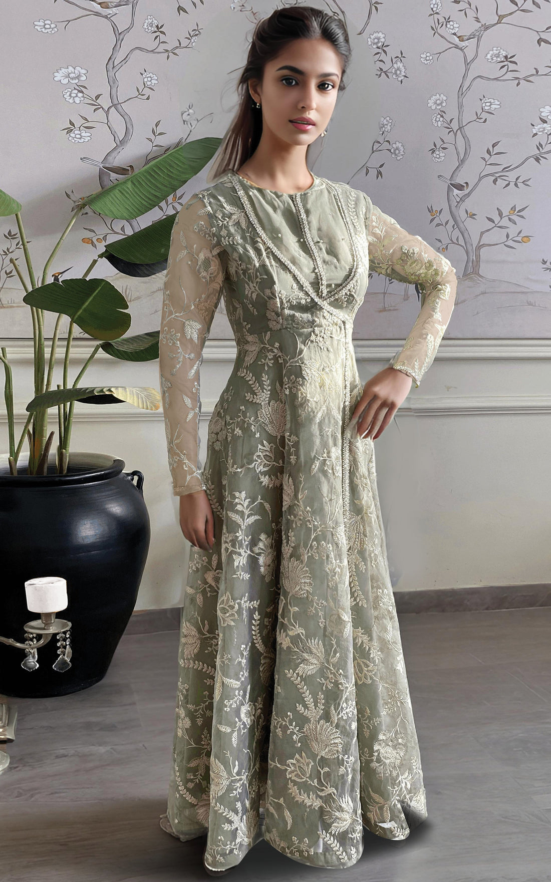 Threads and Motifs | Formal Dresses 25 | Organza Embroidered Angarkha - Pakistani Designer Dress - by Threads and Motifs - Type : Ladies Clothes - 100% Original at Saira Sultan