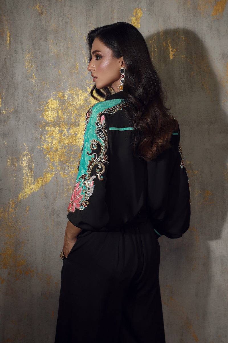Wardha Saleem | Luxury Pret Fusion Wear | RANA M Black Silk