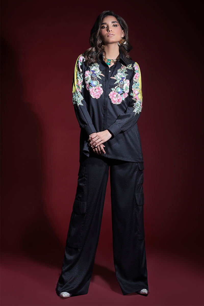 Wardha Saleem | Luxury Pret Fusion Wear | ONYX CORD-SET (2PC) XL Black Silk