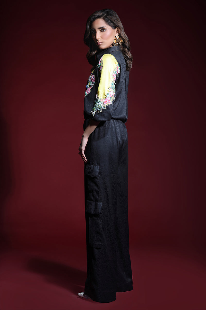 Wardha Saleem | Luxury Pret Fusion Wear | ONYX CORD-SET (2PC) XS Black Silk