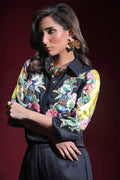 Wardha Saleem | Luxury Pret Fusion Wear | ONYX CORD-SET (2PC) M Black Silk