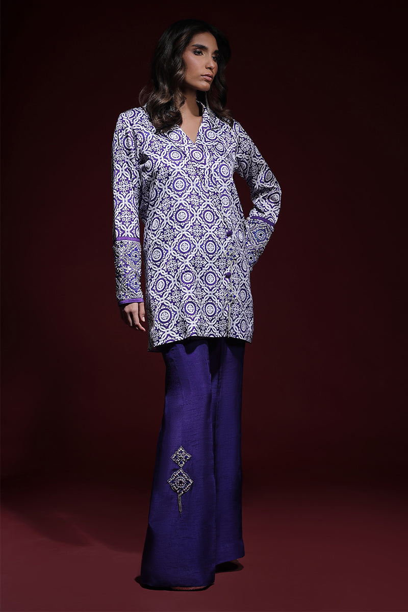 Wardha Saleem | Luxury Pret Fusion Wear | SAPHIR FORMAL CORD-SET (2PC) L Purple Silk