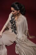 Wardha Saleem | Luxury Pret Fusion Wear | SAHARA DRAPE WITH PANTS (2PC) M Beige Silk