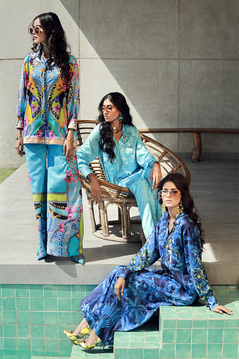 Wardha Saleem | Luxury Pret Fusion Wear | FLORA (2PC) L Blue Silk
