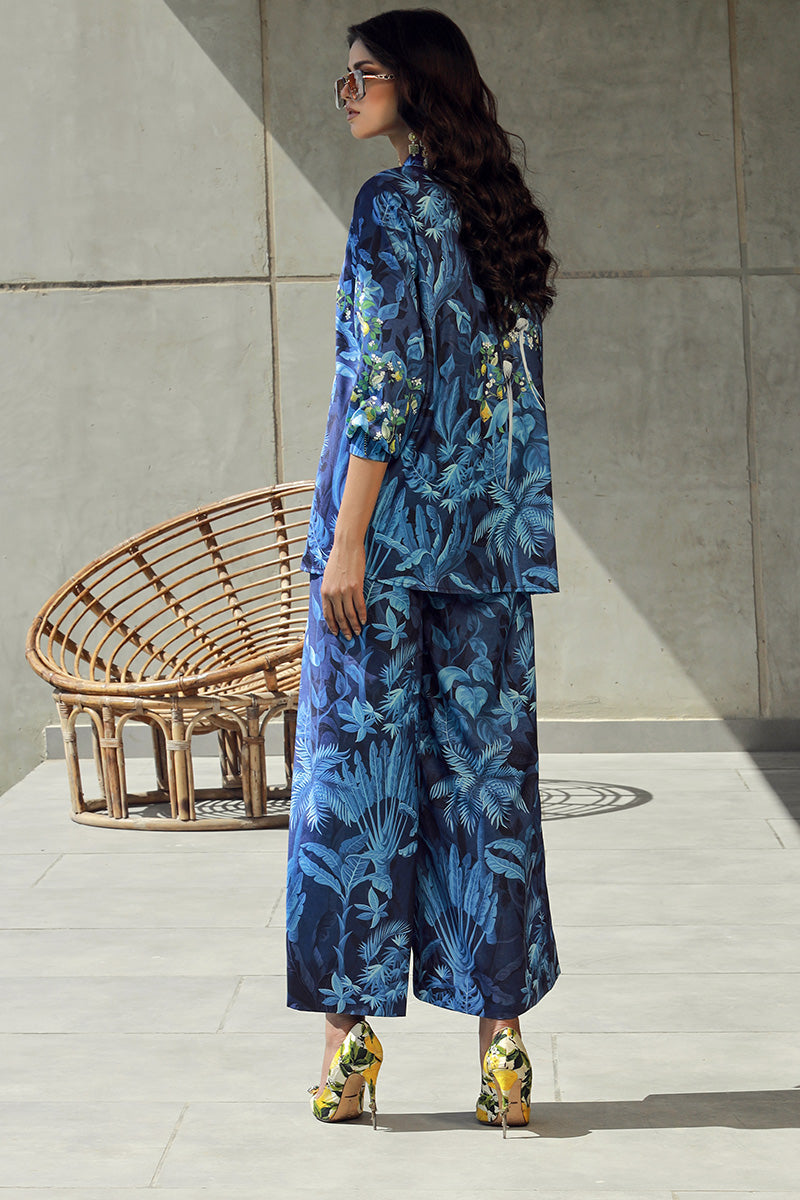 Wardha Saleem | Luxury Pret Fusion Wear | FLORA (2PC) XS Blue Silk