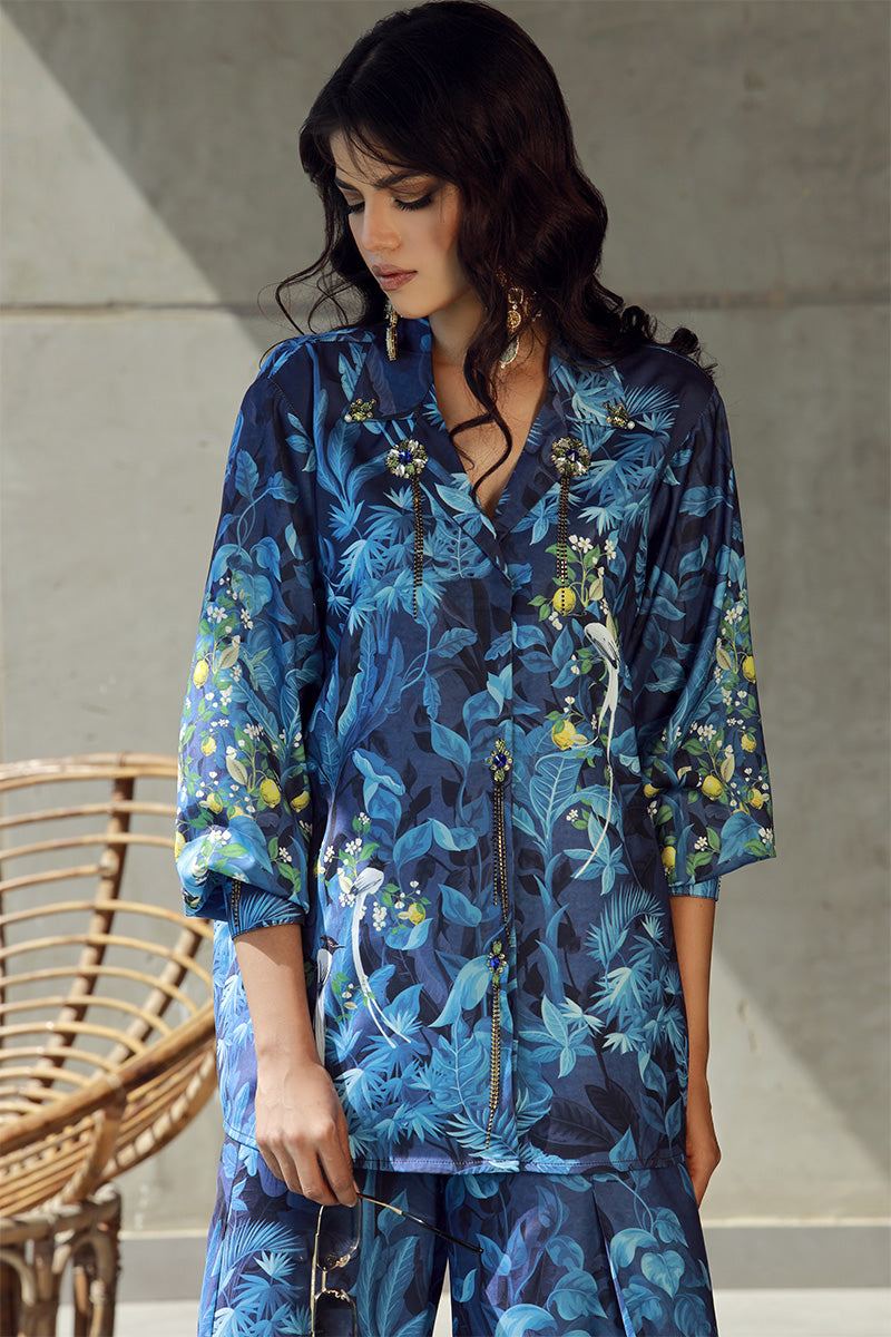 Wardha Saleem | Luxury Pret Fusion Wear | FLORA (2PC) XL Blue Silk