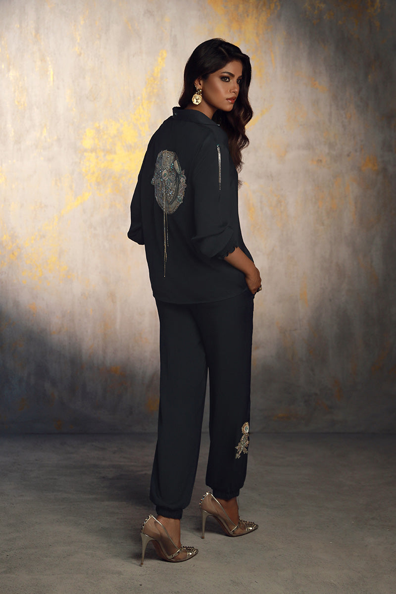 Wardha Saleem | Luxury Pret Fusion Wear | AYANA XS Dark Gray Silk