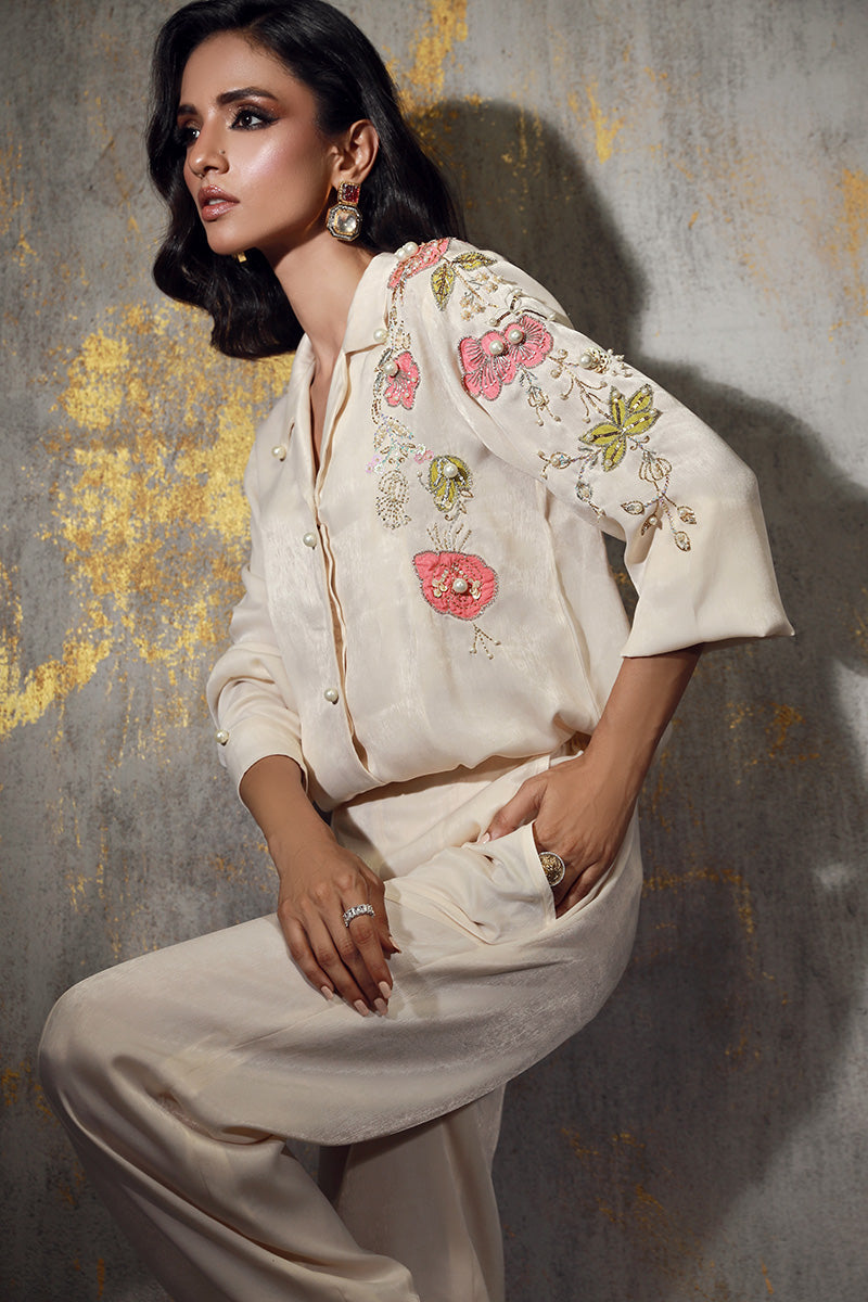 Wardha Saleem | Luxury Pret Fusion Wear | NIRA XL Off White Silk