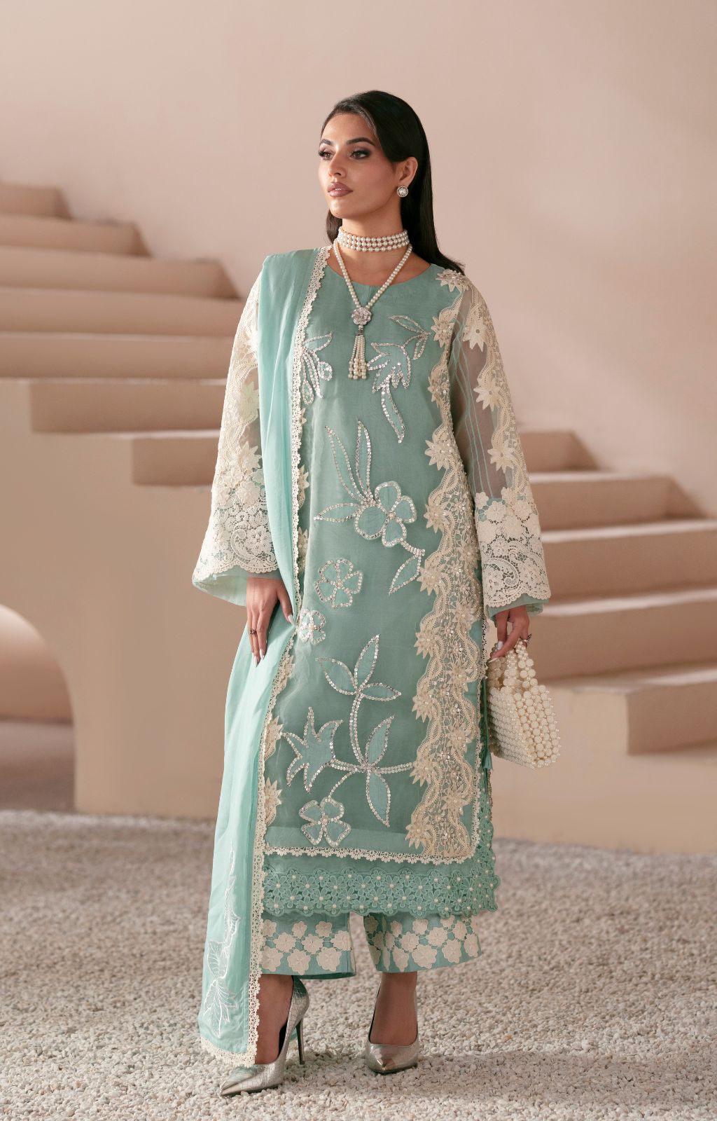 Ajr Couture | Symphony Luxe Festive 25 | Ember S Aqua Organza