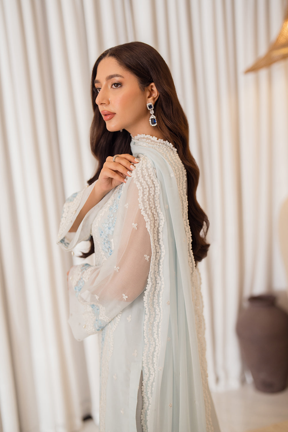 Azure | Ensembles Embroidered Formals | Ocean Whisper XS Light Blue Chiffon
