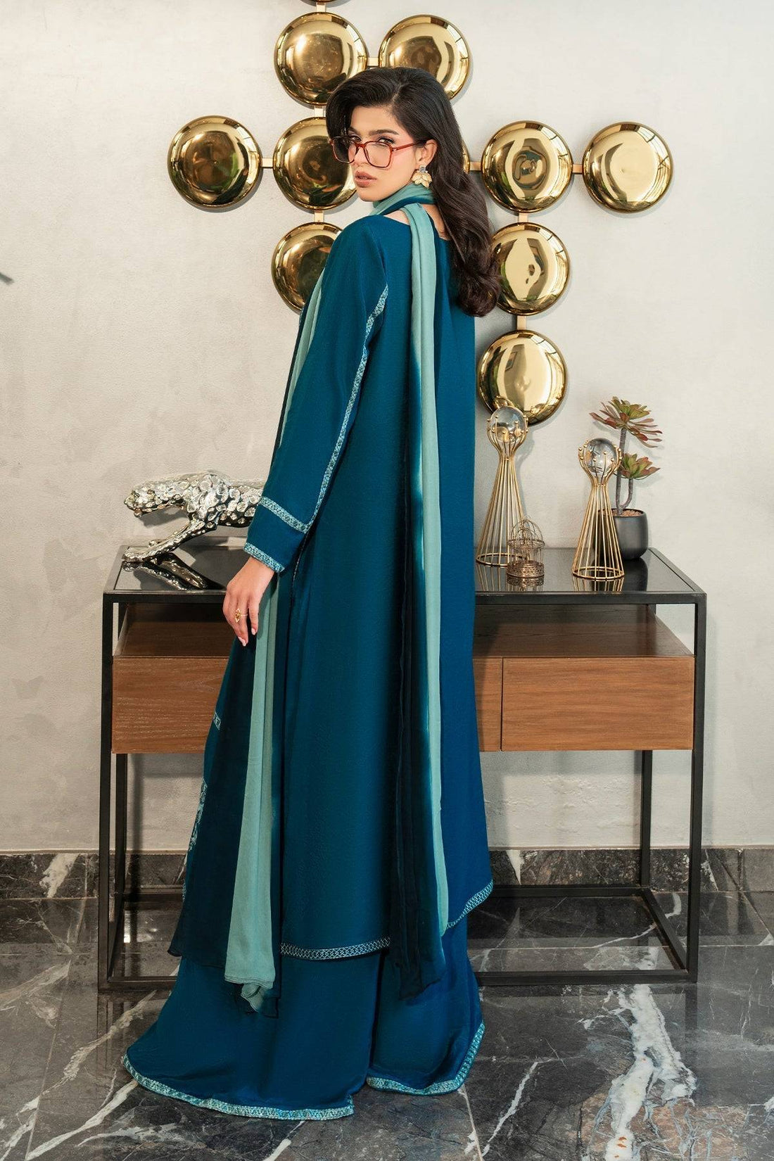 Fahad Hussayn | Lawn Banger | Midnight Teal - Pakistani Designer Dress - by Erum Khan | Type: Ladies Clothes - 100% Original at Saira Sultan