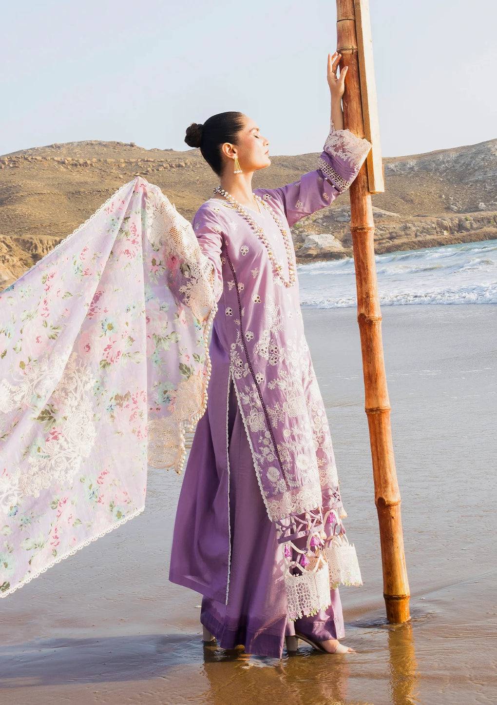 Elaf Premium | Hai Kuch Festive Lawn 24 | EHK-02A Banafsha - Pakistani Designer Dress - by Elaf Premium | Type: Luxury - 100% Original at Saira Sultan