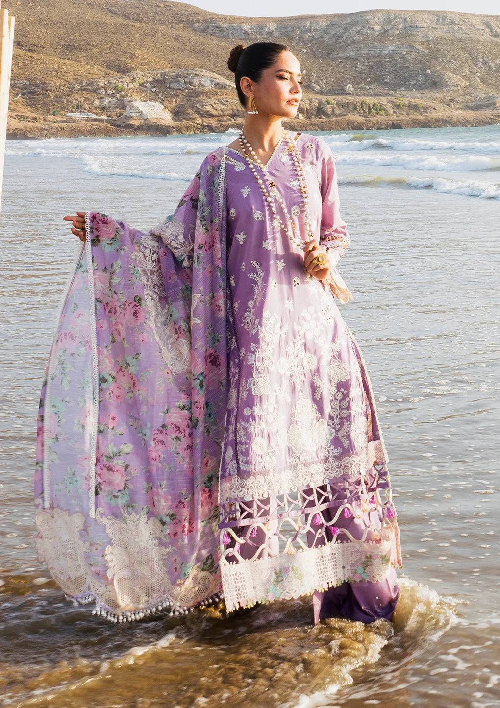 Elaf Premium | Hai Kuch Festive Lawn 24 | EHK-02A Banafsha - Pakistani Designer Dress - by Elaf Premium | Type: Luxury - 100% Original at Saira Sultan