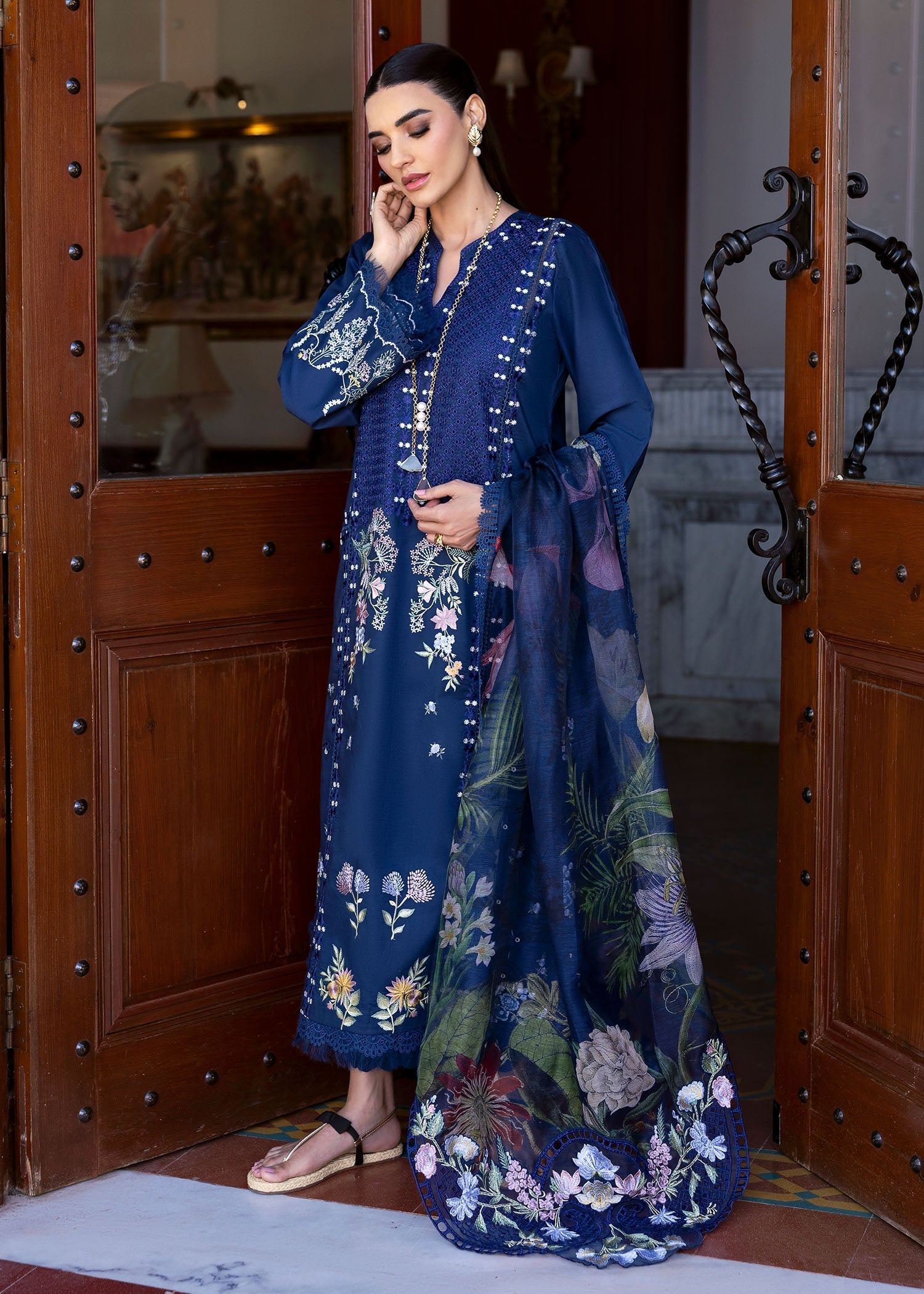 Saira Shakira | Bloom Lawn 25 | HANGING GARDENS 2-B L Lawn Navy Blue
