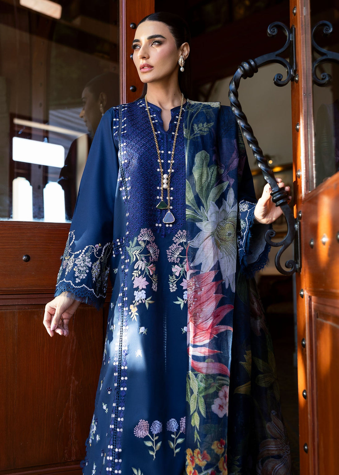 Saira Shakira | Bloom Lawn 25 | HANGING GARDENS 2-B XS Lawn Navy Blue