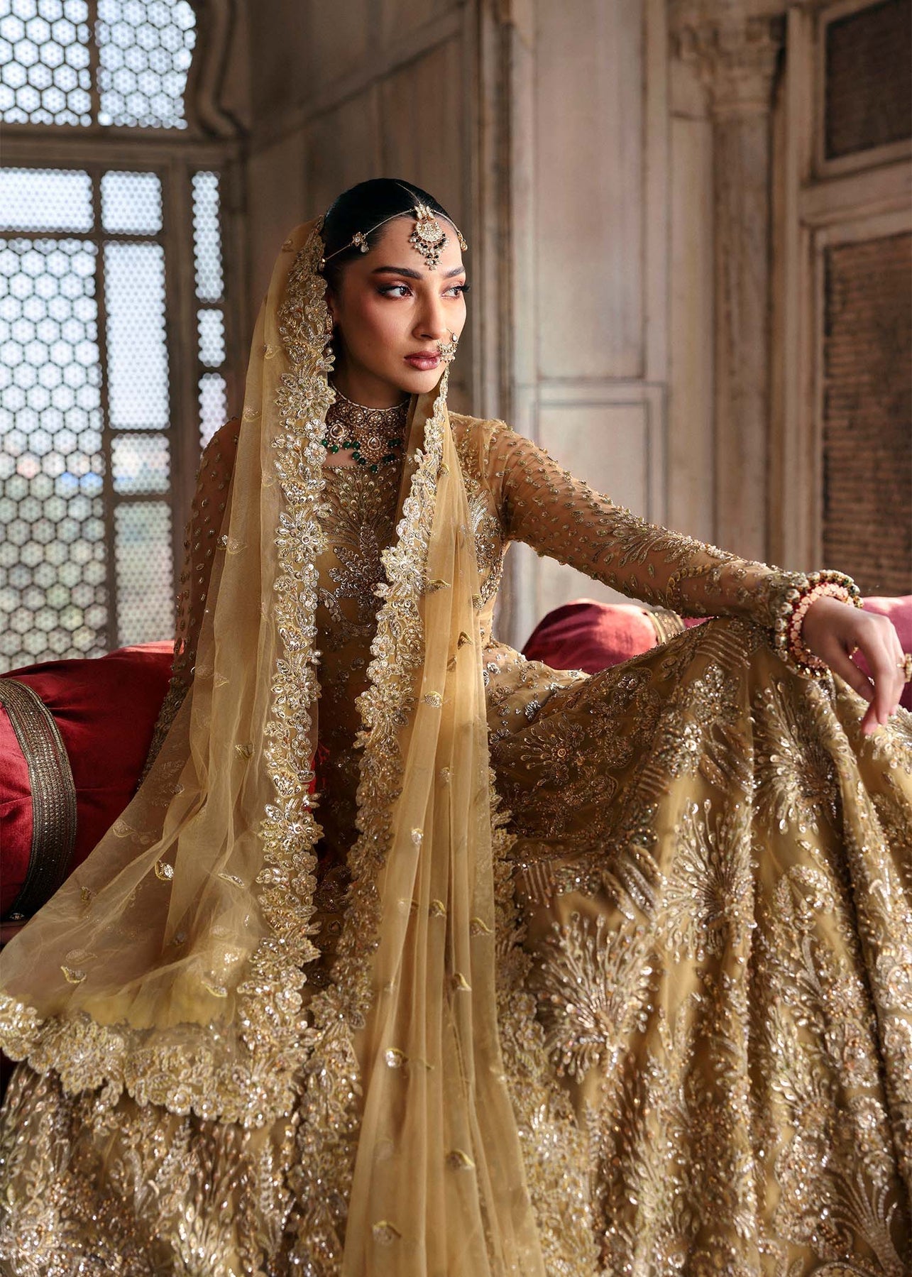 Akbar Aslam | Rajkumari Bridals | Gulnaz Custom Size Beige Net