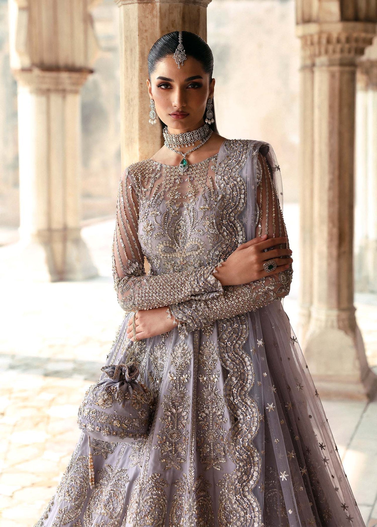 Akbar Aslam | Rajkumari Bridals | Raniyat Custom Size Light Lavender Net
