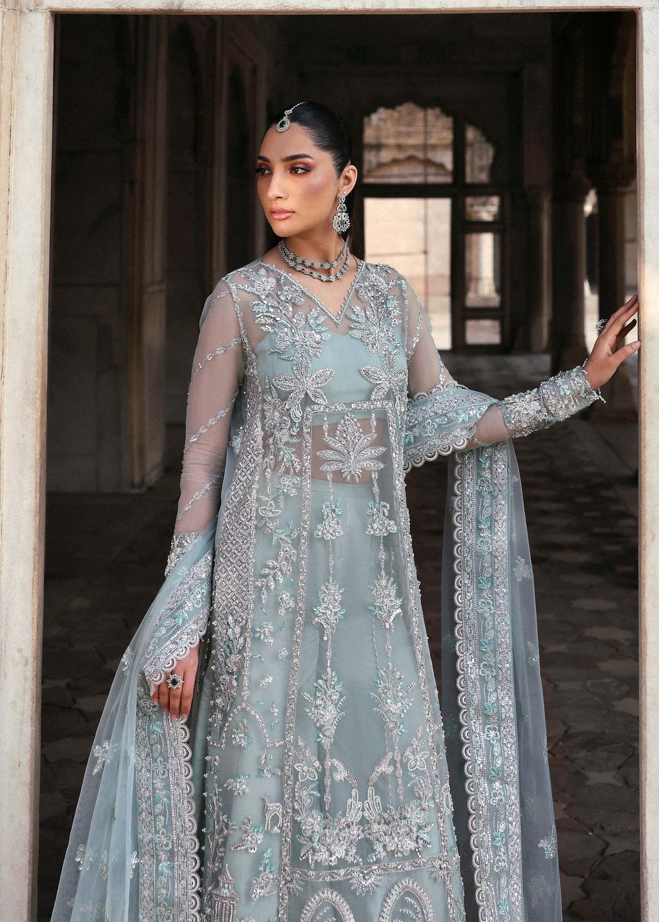 Akbar Aslam | Dastaan Luxury Formals | Mahrosh M Gray Organza