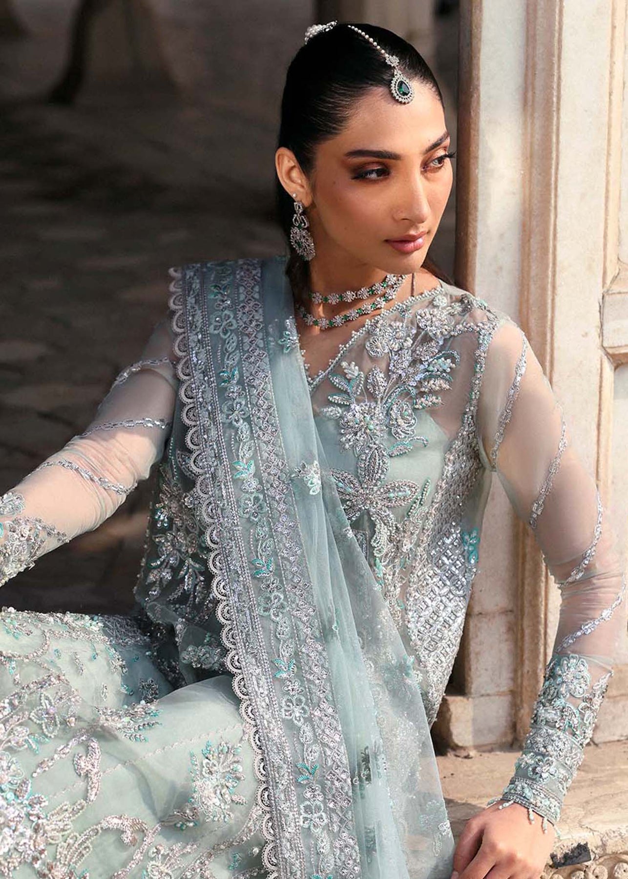 Akbar Aslam | Dastaan Luxury Formals | Mahrosh XL Gray Organza