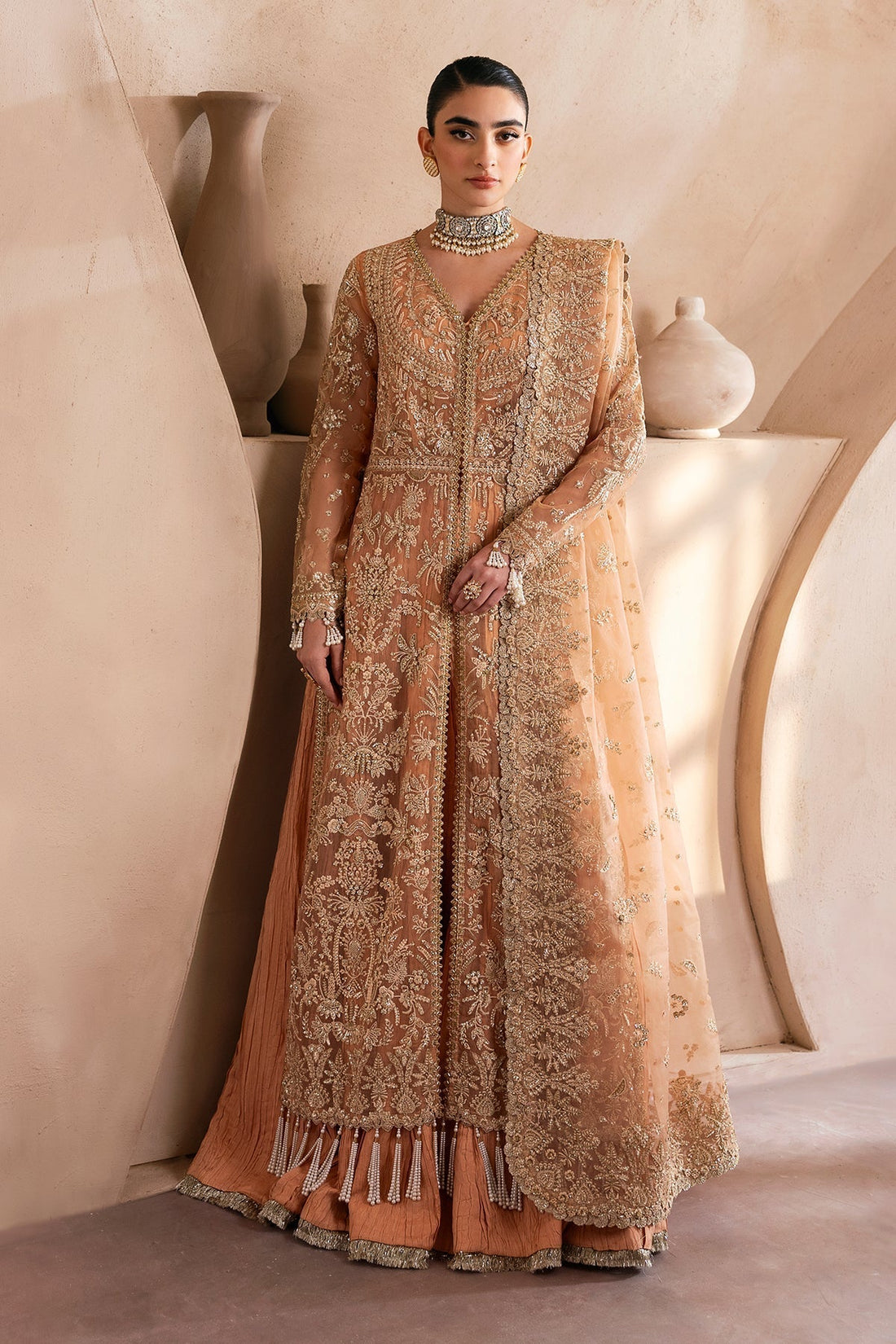 Emaan Adeel | Clay Couture | CAMELIA XS Peach Organza