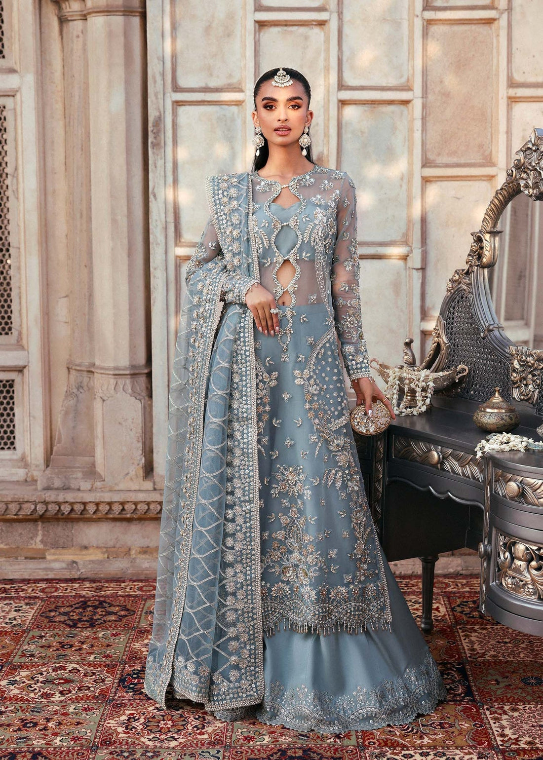 Akbar Aslam | Rajkumari Bridals | Shazmin XS Blue Gray Organza