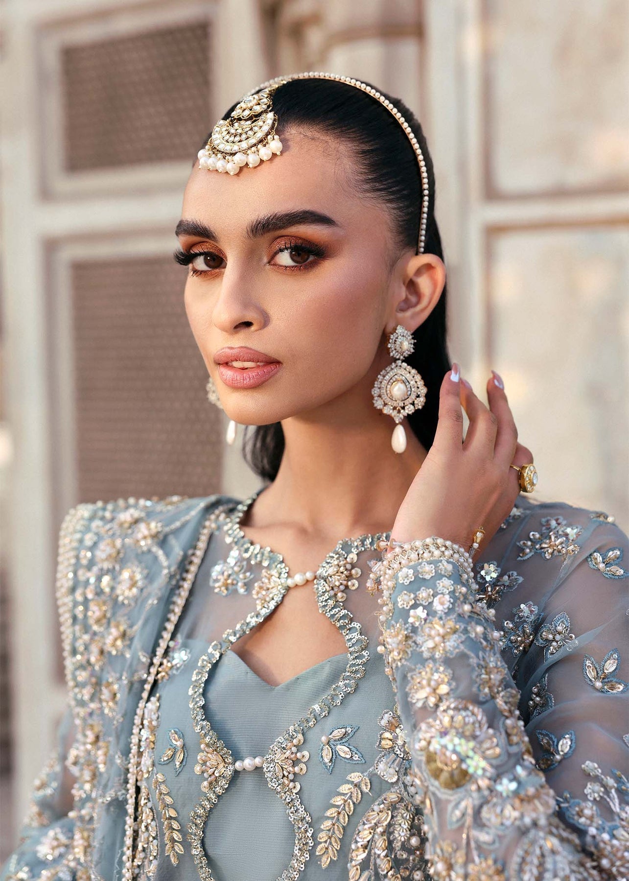 Akbar Aslam | Rajkumari Bridals | Shazmin XL Blue Gray Organza