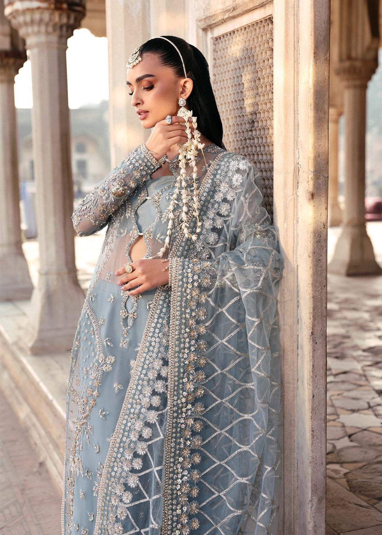 Akbar Aslam | Rajkumari Bridals | Shazmin M Blue Gray Organza