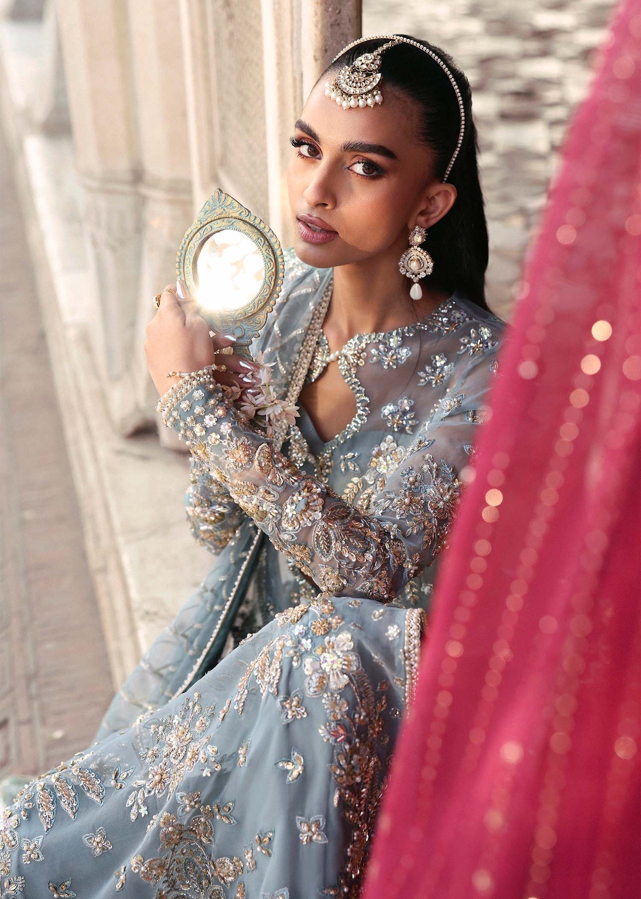 Akbar Aslam | Rajkumari Bridals | Shazmin L Blue Gray Organza