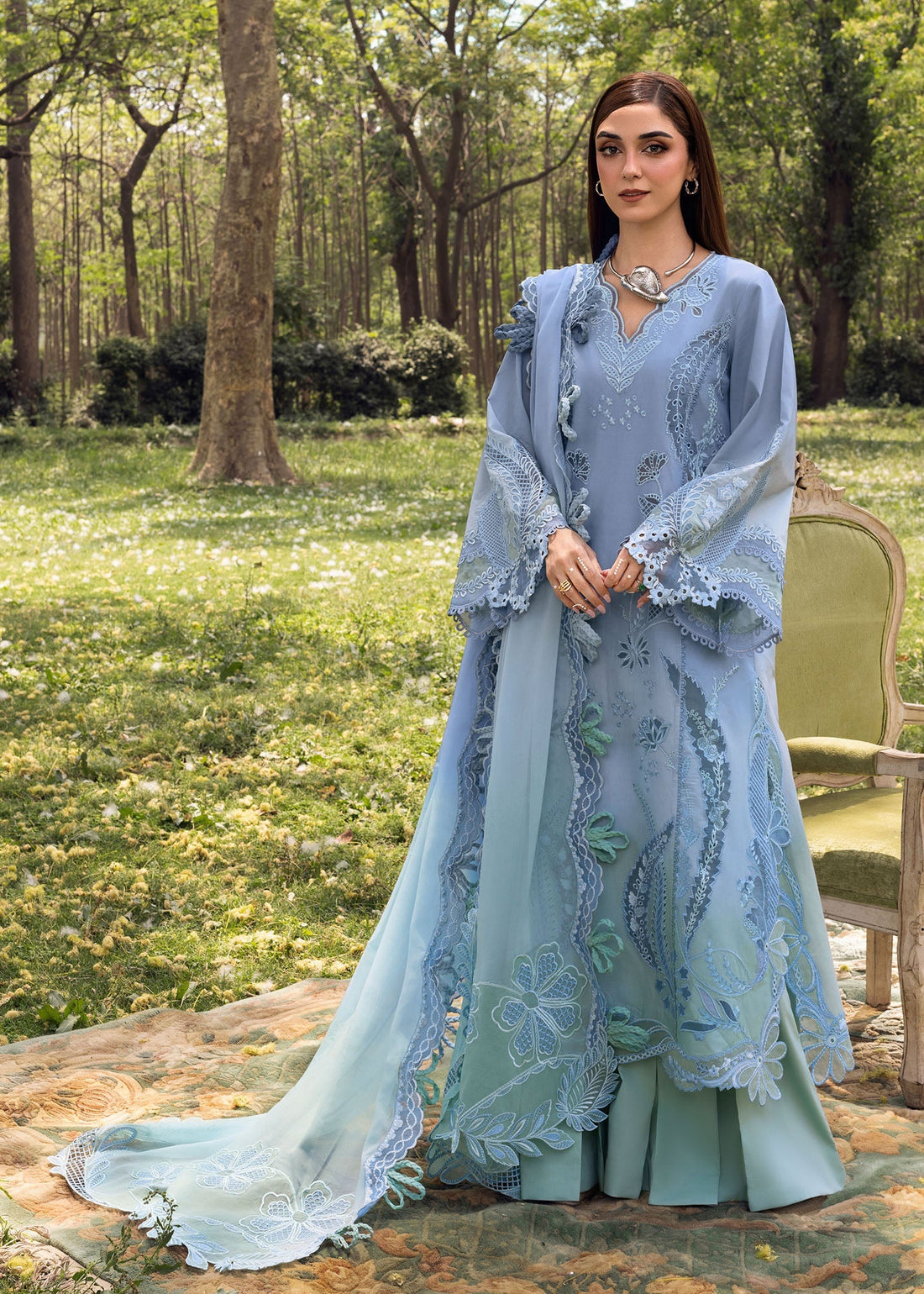 Crimson | Tasawar 25 | ALL THINGS OMBRE - D1 A XS Blue Gray Organza