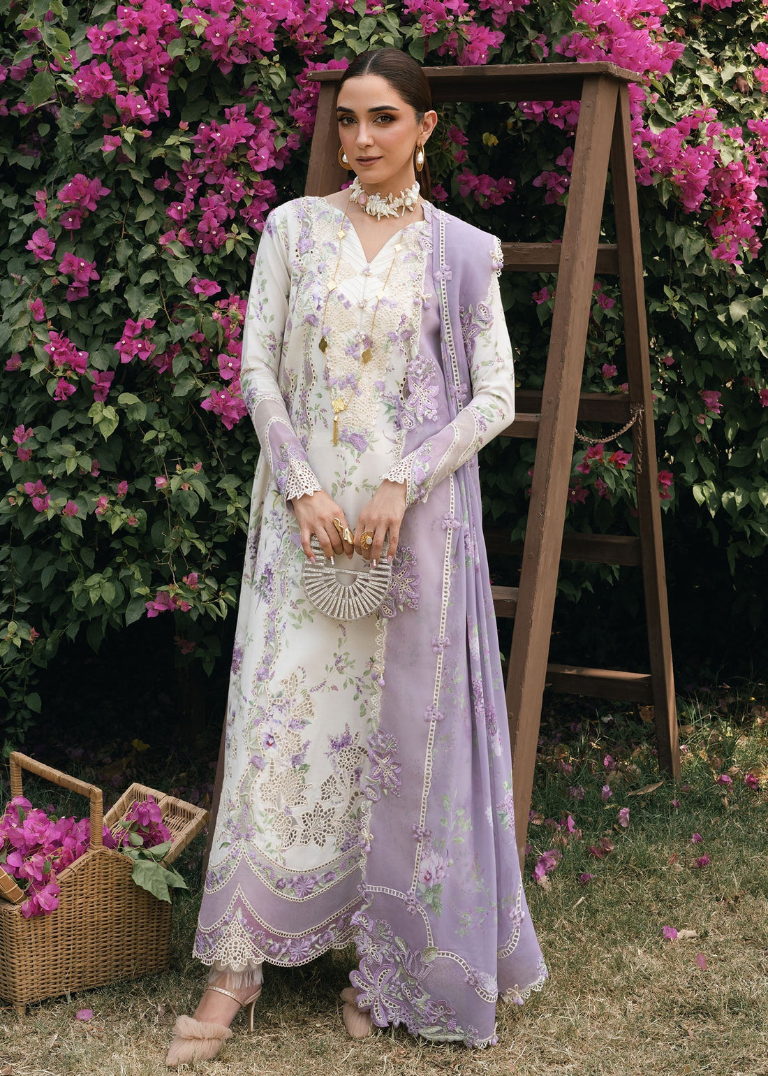 Crimson | Tasawar 25 | LAVENDER FALL - D5B XS White Organza