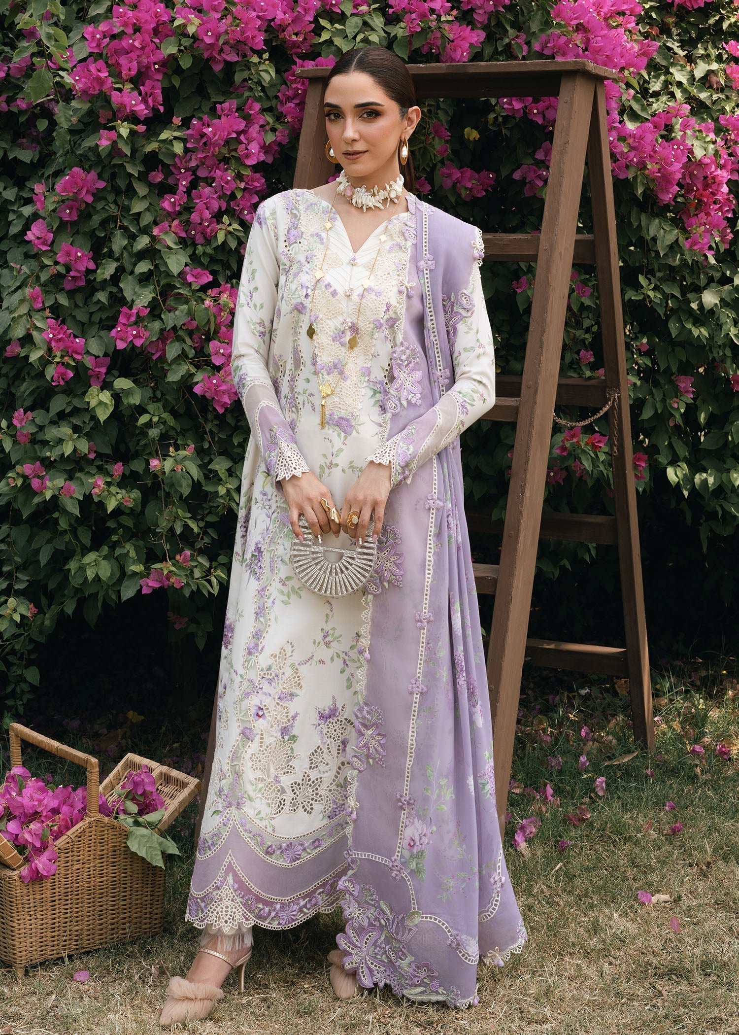 Crimson | Tasawar 25 | LAVENDER FALL - D5B XS White Organza