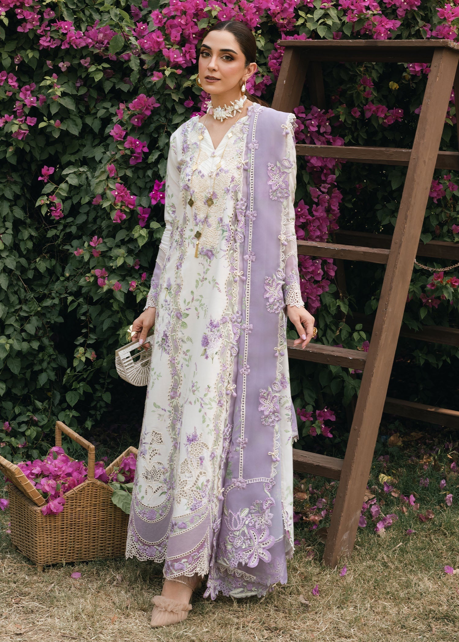 Crimson | Tasawar 25 | LAVENDER FALL - D5B L White Organza