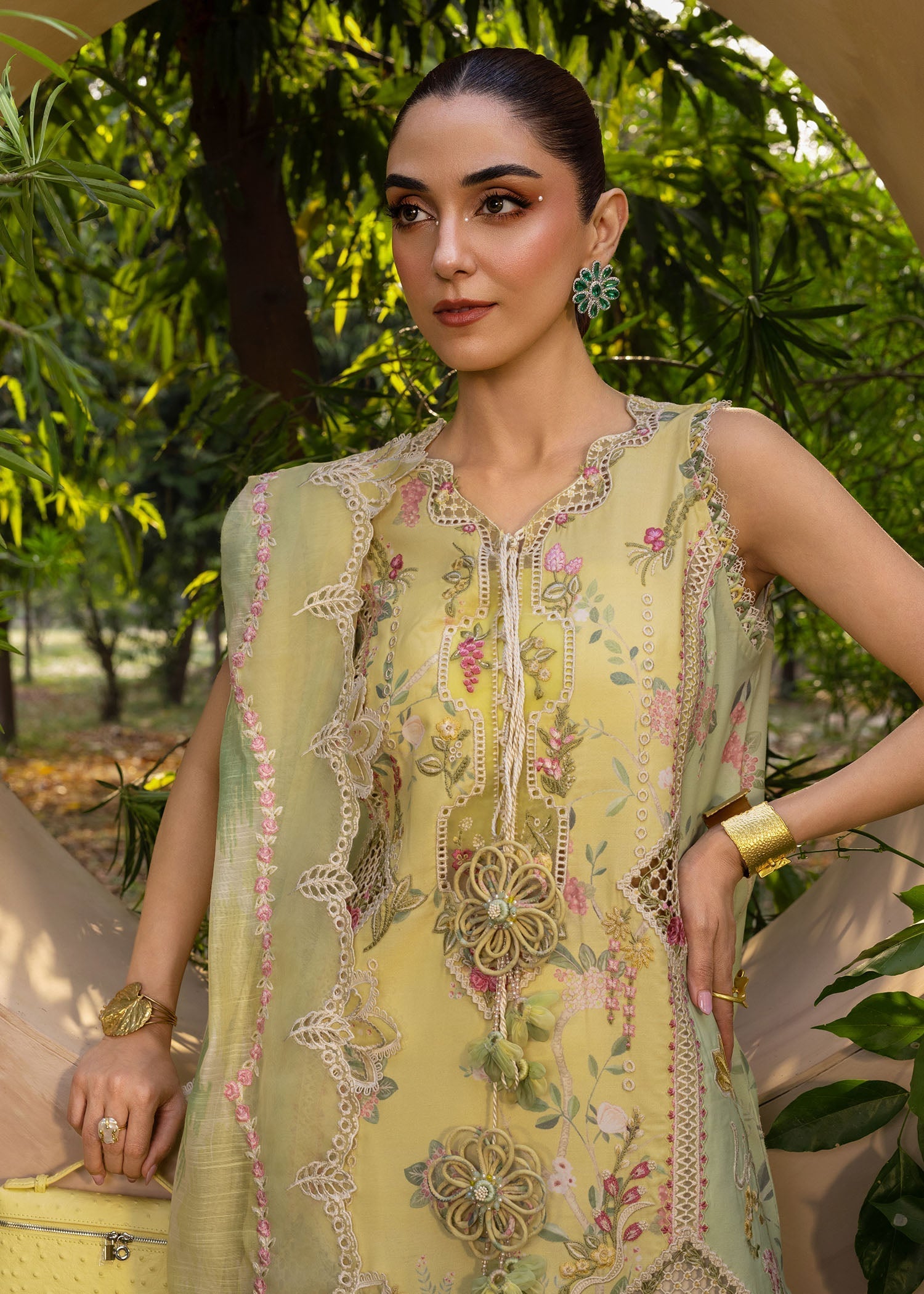 Crimson | Tasawar 25 | BONJOUR AND BLOOM - D4A M Lemon Yellow Organza