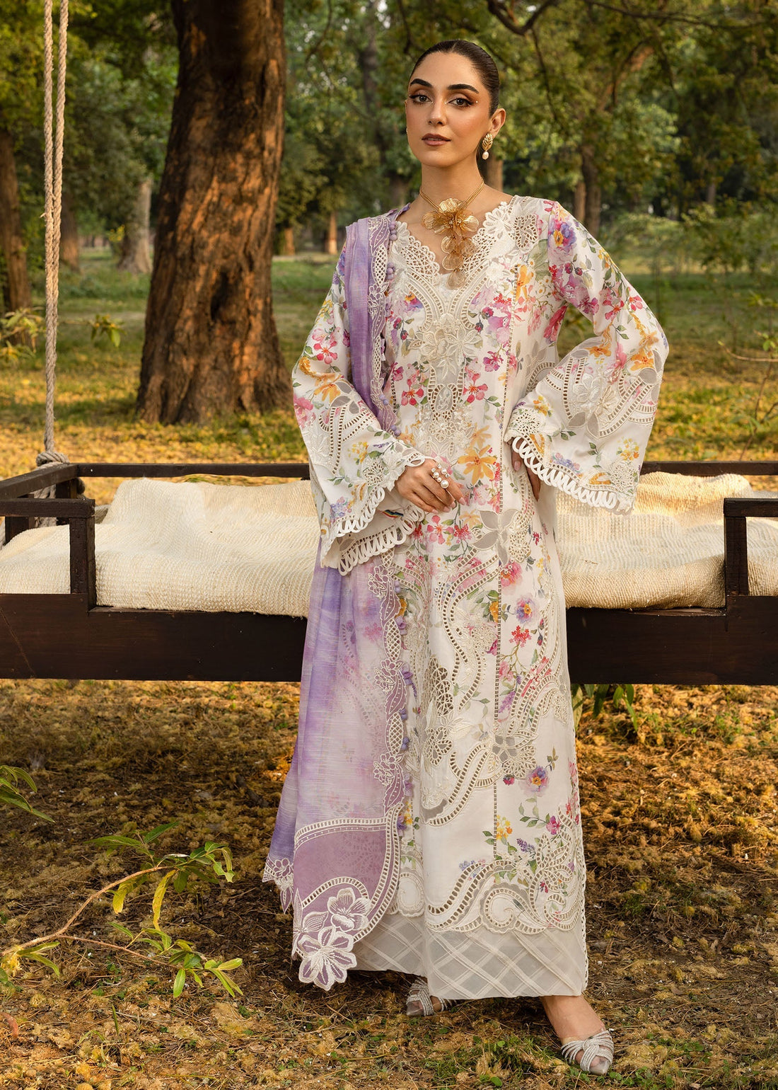Crimson | Tasawar 25 | PETALS AND PROMISES - D2B XS Off White Organza