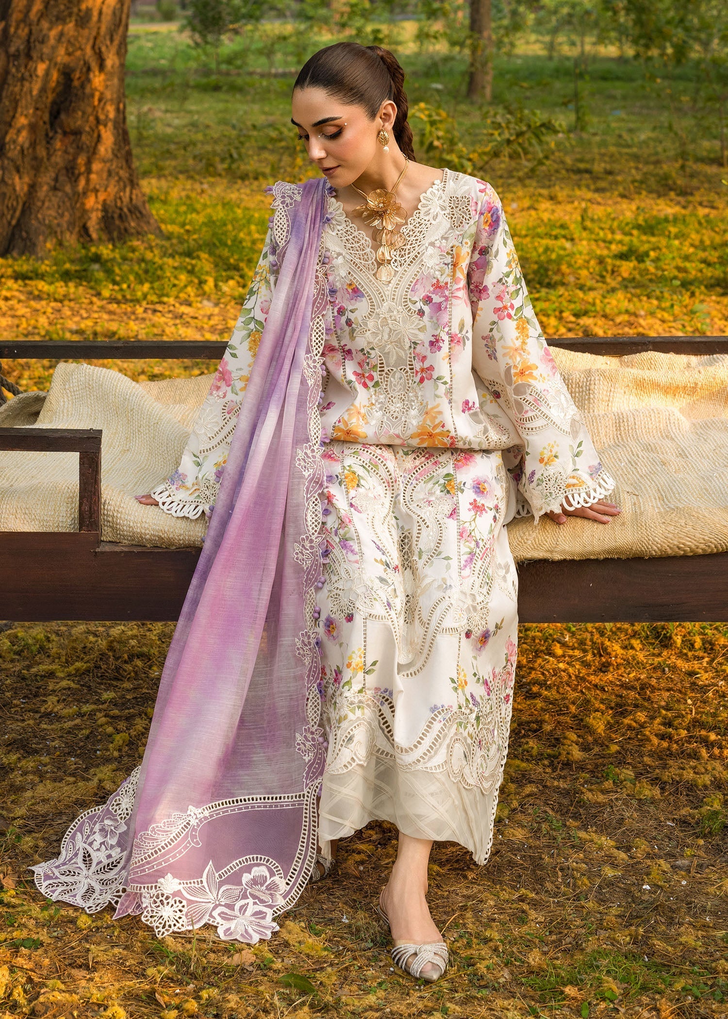 Crimson | Tasawar 25 | PETALS AND PROMISES - D2B XL Off White Organza