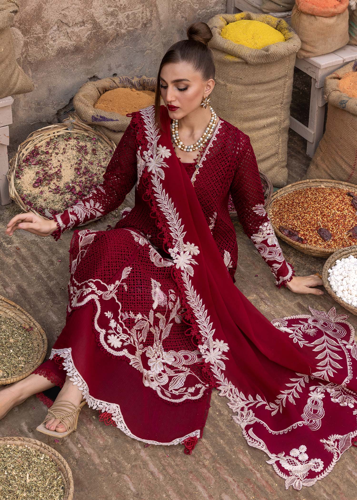 Crimson | Tasawar 25 | ONE TRUE LOVE - D6A Custom Size Red Organza
