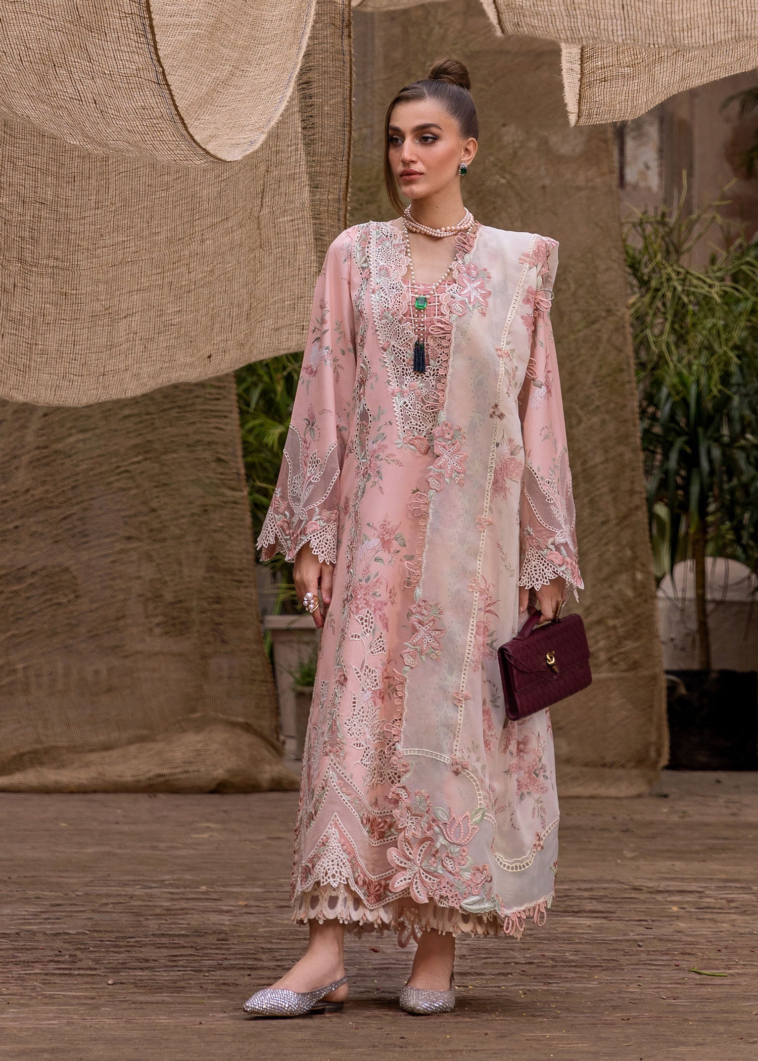 Crimson | Tasawar 25 | LAVENDER FALL - D5A M Pink Organza