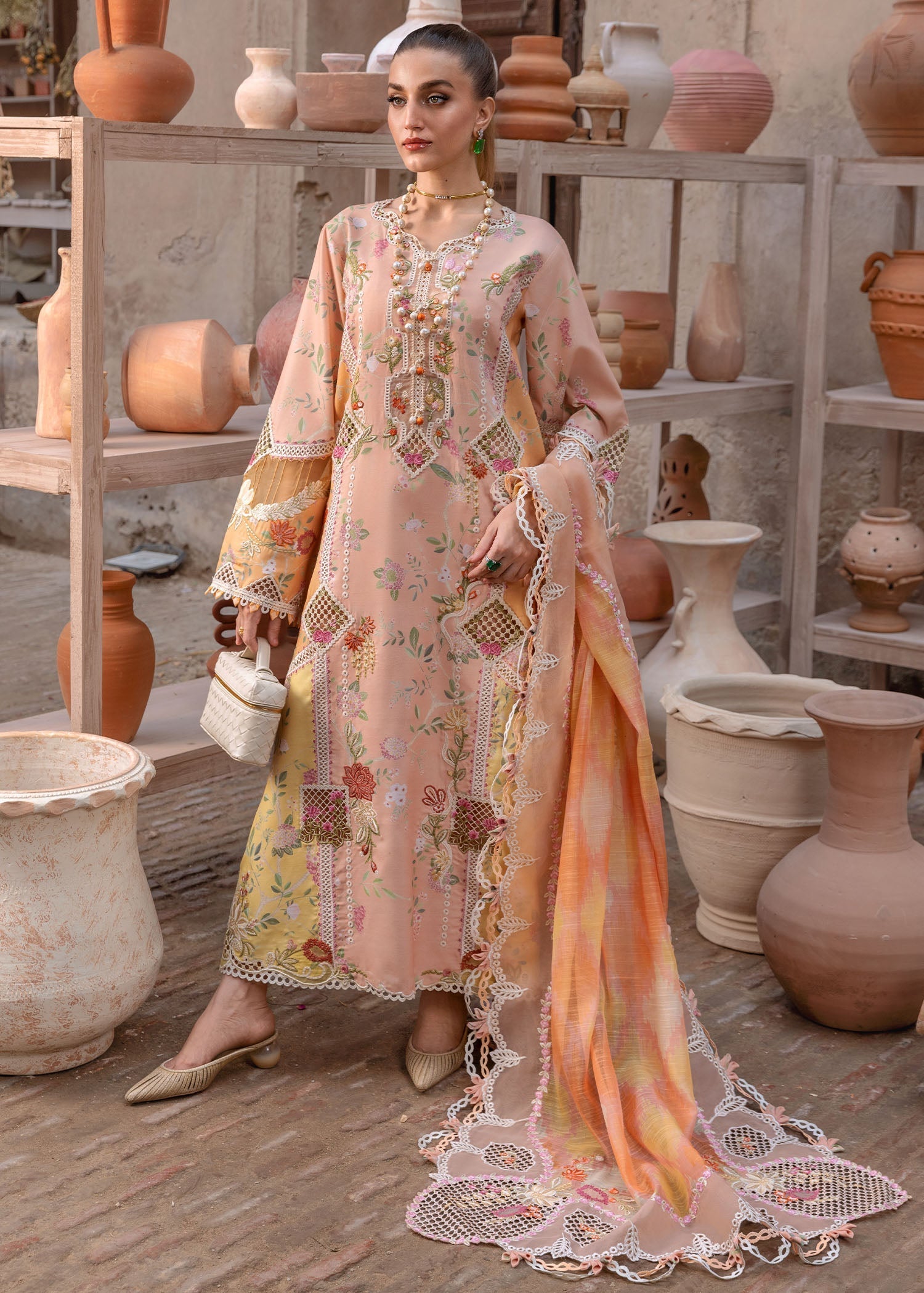 Crimson | Tasawar 25 | BONJOUR AND BLOOM - D4B XL Peach Pink Organza