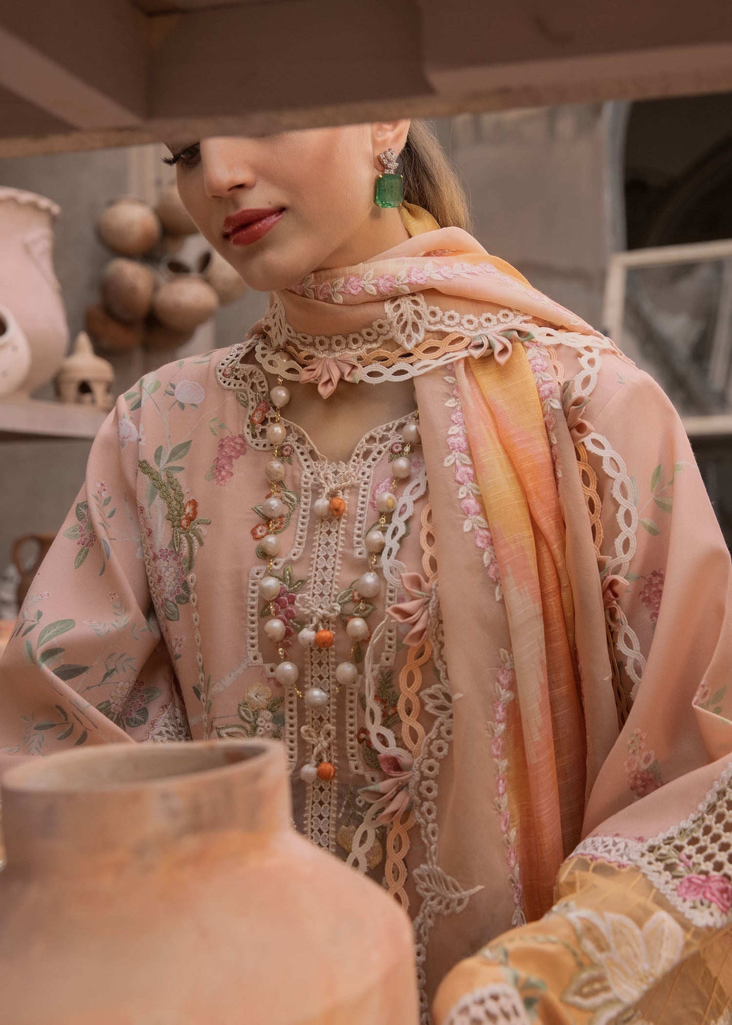 Crimson | Tasawar 25 | BONJOUR AND BLOOM - D4B M Peach Pink Organza