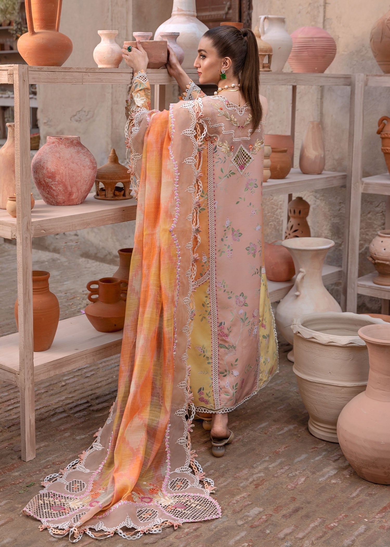 Crimson | Tasawar 25 | BONJOUR AND BLOOM - D4B S Peach Pink Organza