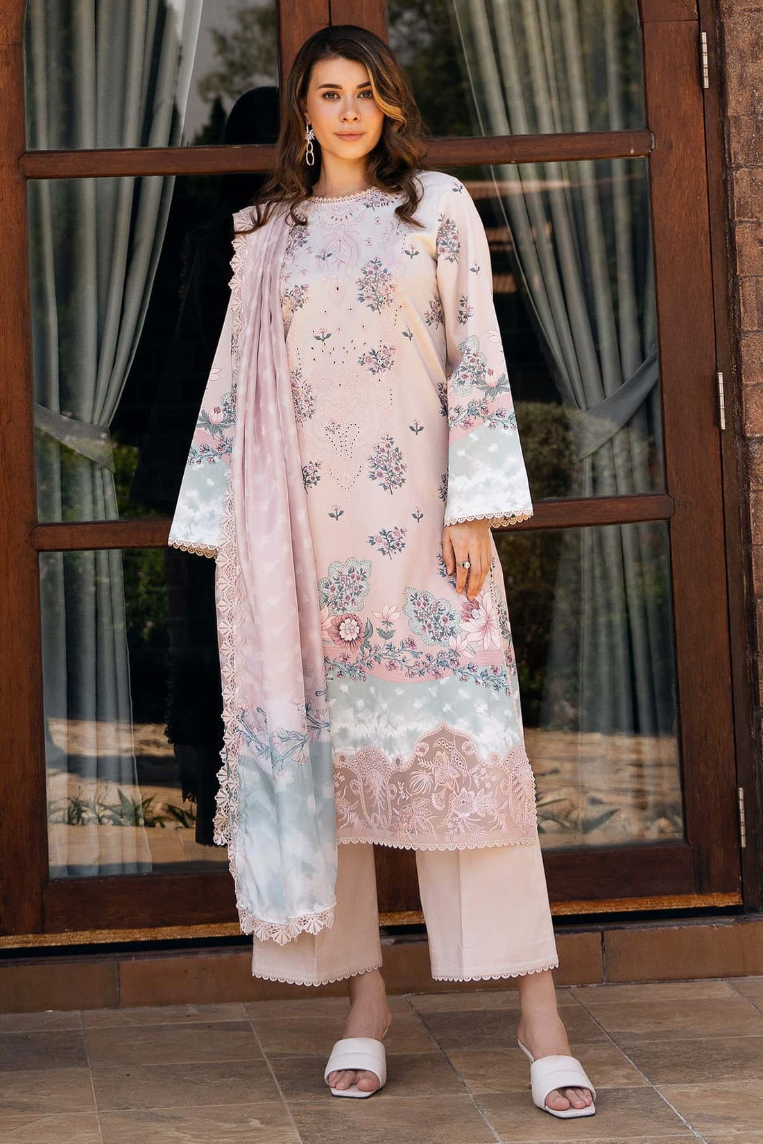 Afrozeh | Damask The Holiday Edit 25 | Seraphina B XS Pale Peach Lawn