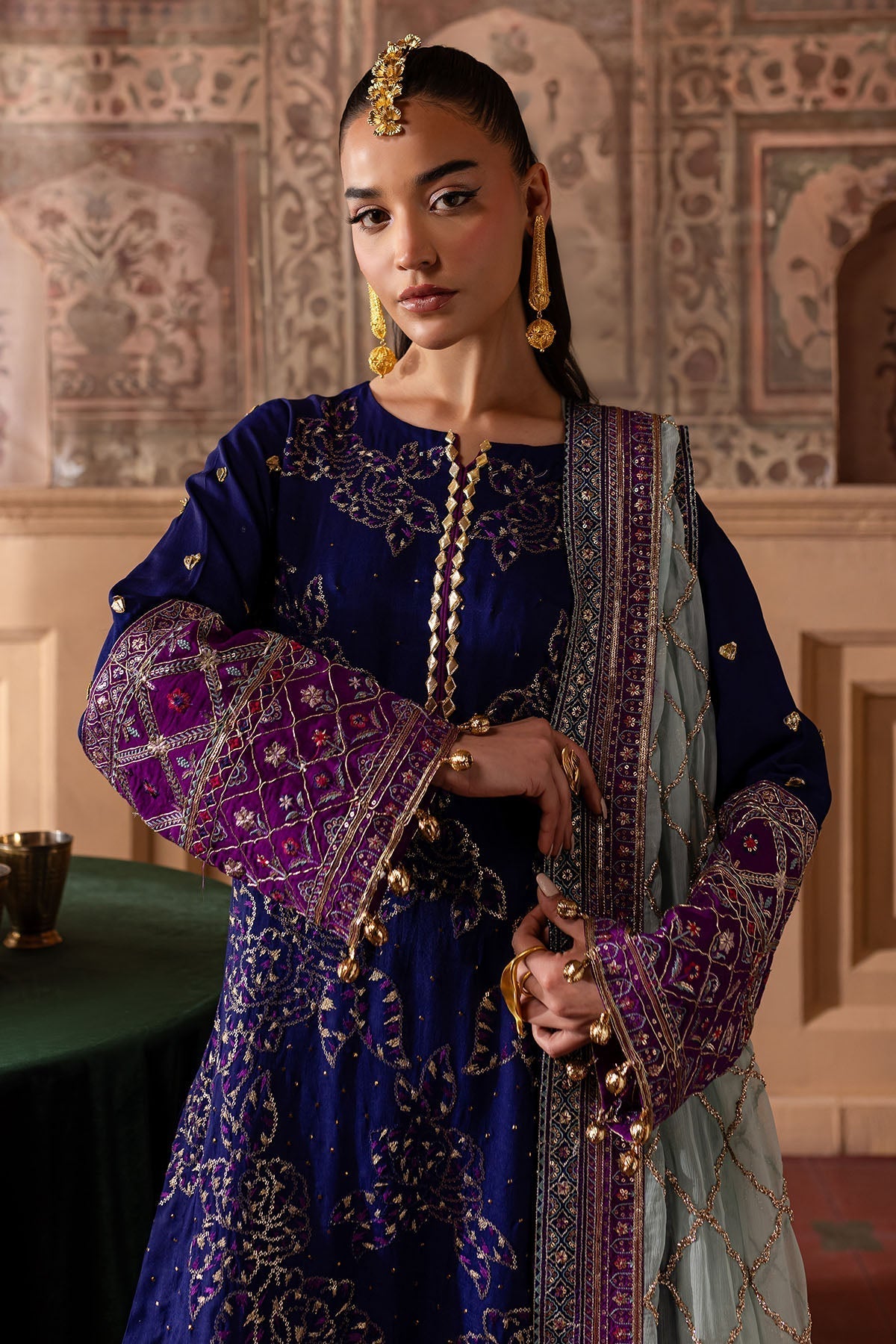 Nureh | Nur Mahal Formals | NE-137 L Navy Silk