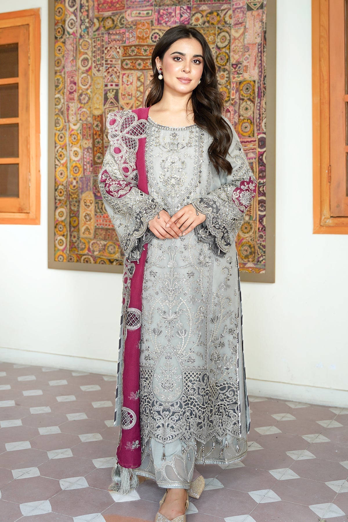 Imrozia Premium | Meeras Luxury Eid 25 | I-228 ZAREEN S Pastel Gray Organza