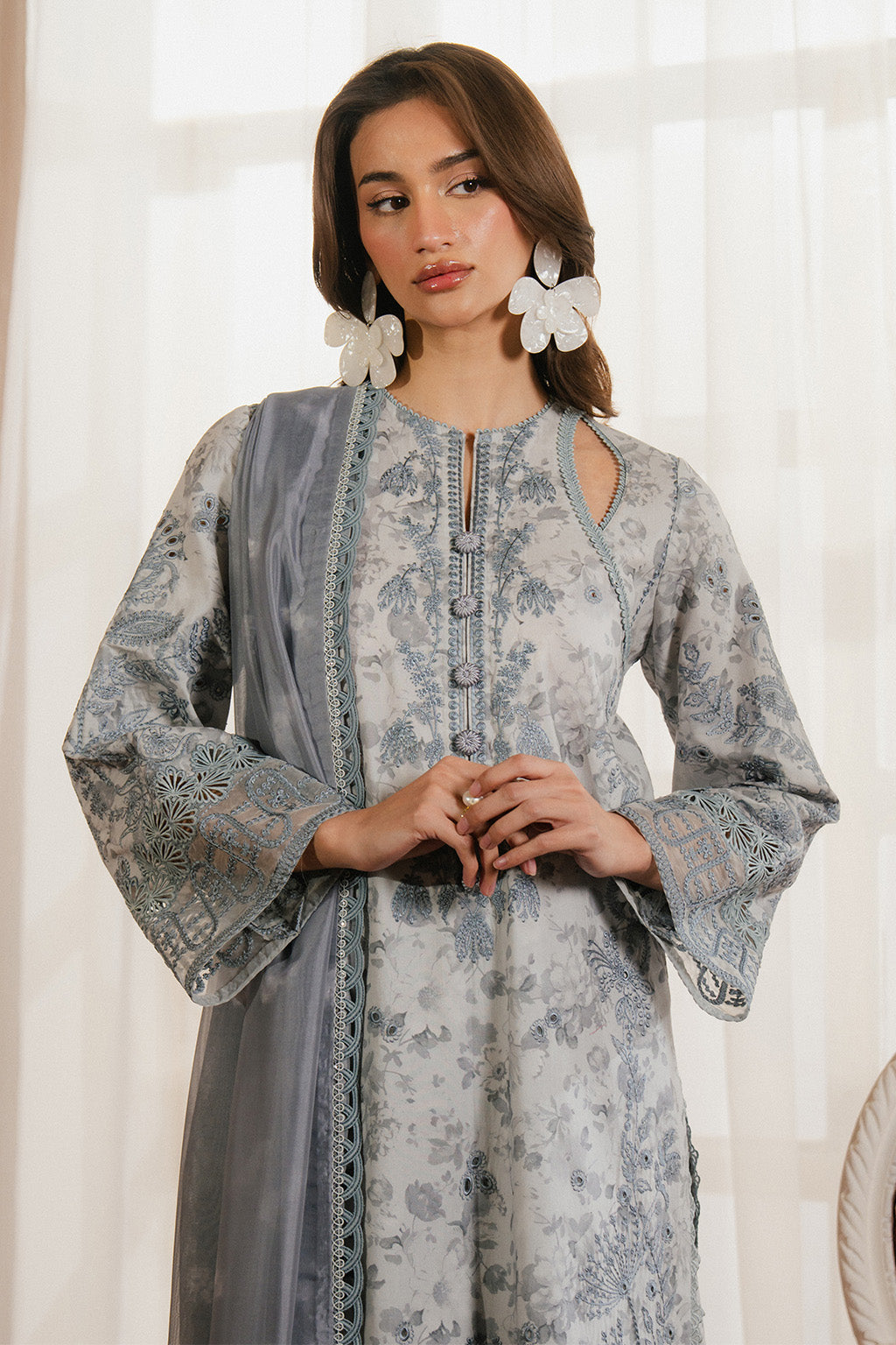 Ayzel | Armelia Printed Lawn 25 | Selviana L Gray Lawn