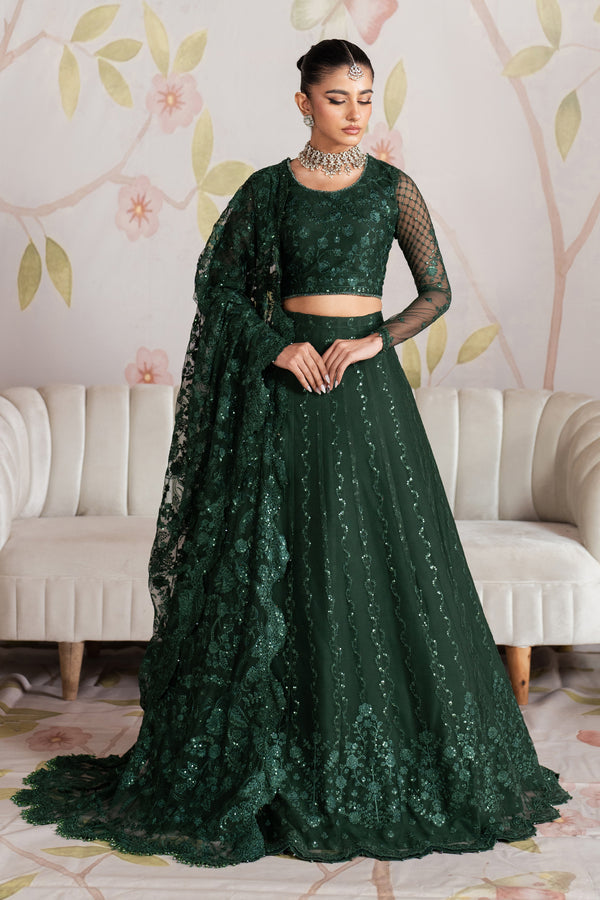 Zarif | Shehnai Luxury Wedding Edit | MEESAM XS Bottle Green Net