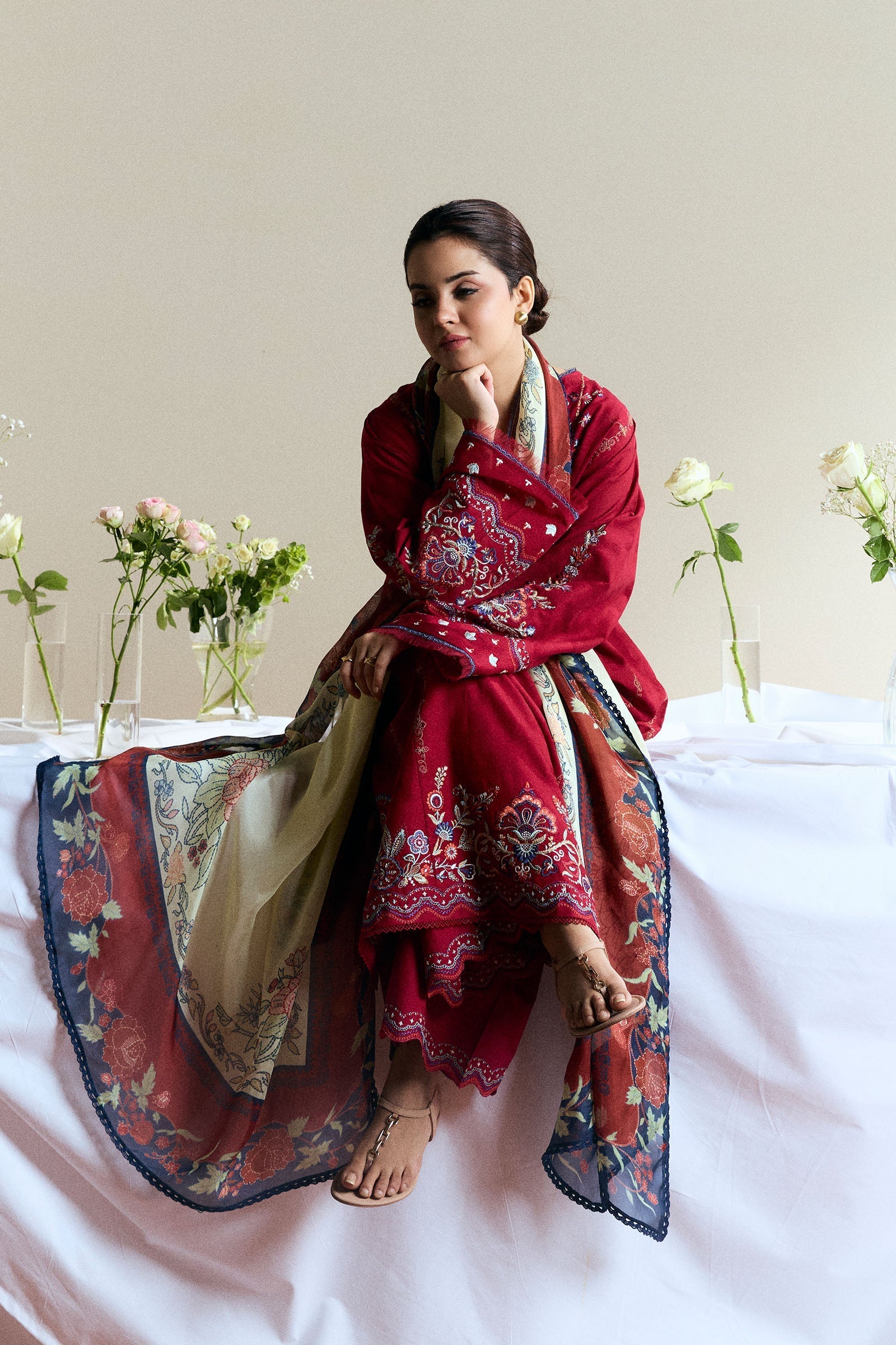 Zara Shahjahan | Coco Eid Edit | Alba-D8 XL Haute Red Jacquard